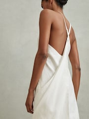 Reiss White India Lyocell Blend With Linen Wrap Detail Mini Dress - Image 5 of 6