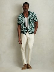 Reiss Green Multi Hyde Knitted Cuban Collar Shirt - Image 1 of 6