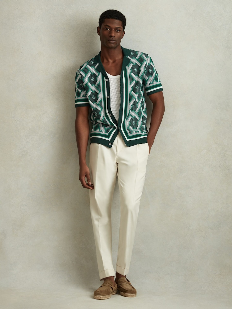 Reiss Green Multi Hyde Knitted Cuban Collar Shirt - Image 1 of 6
