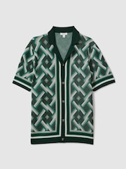 Reiss Green Multi Hyde Knitted Cuban Collar Shirt - Image 2 of 6