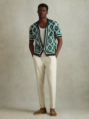 Reiss Green Multi Hyde Knitted Cuban Collar Shirt - Image 4 of 6