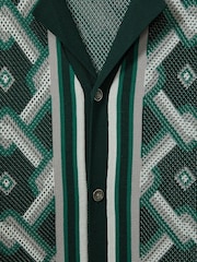 Reiss Green Multi Hyde Knitted Cuban Collar Shirt - Image 6 of 6