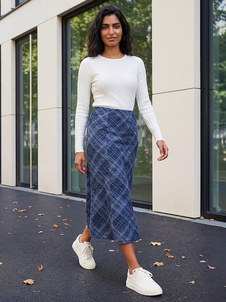 Roman Blue Shadow Check Skirt - Image 2 of 4
