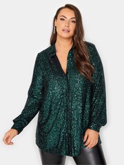 Yours Curve Green London Sequin Shirt - Image 1 of 4