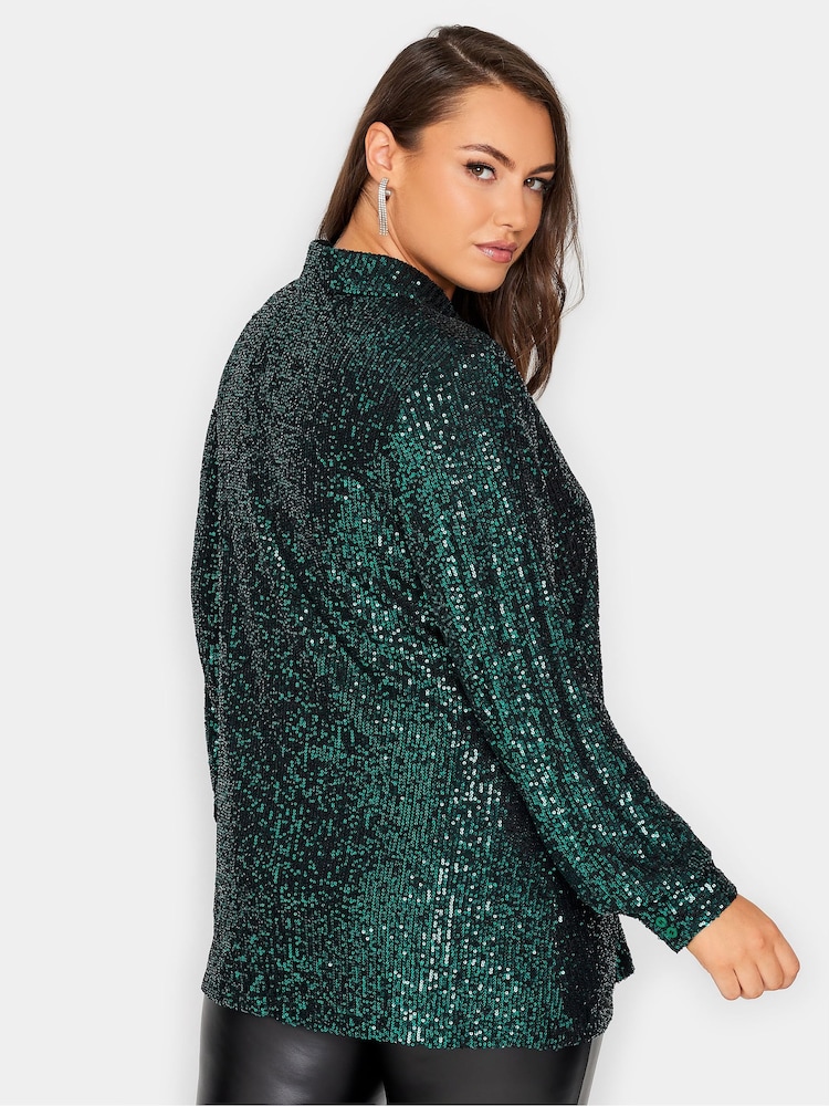 Yours Curve Green London Sequin Shirt - Image 2 of 4