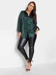 Yours Curve Green London Sequin Shirt - Image 3 of 4