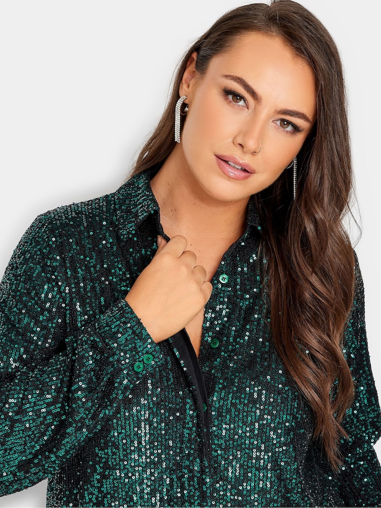 Yours Curve Green London Sequin Shirt - Image 4 of 4