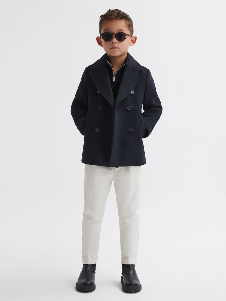 Reiss Navy Bergamo 4-9 yrs Wool-Blend Twill Double-Breasted Coat - Image 1 of 6