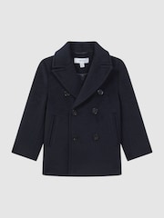 Reiss Navy Bergamo 4-9 yrs Wool-Blend Twill Double-Breasted Coat - Image 2 of 6