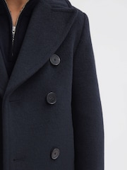 Reiss Navy Bergamo 4-9 yrs Wool-Blend Twill Double-Breasted Coat - Image 4 of 6