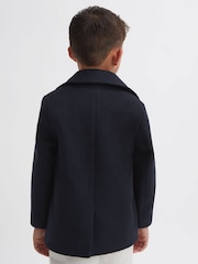 Reiss Navy Bergamo 4-9 yrs Wool-Blend Twill Double-Breasted Coat - Image 5 of 6