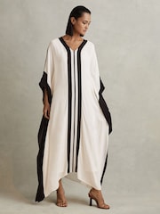 Reiss Cream/Black Emersyn Colourblock Draped Maxi Dress - Image 1 of 7