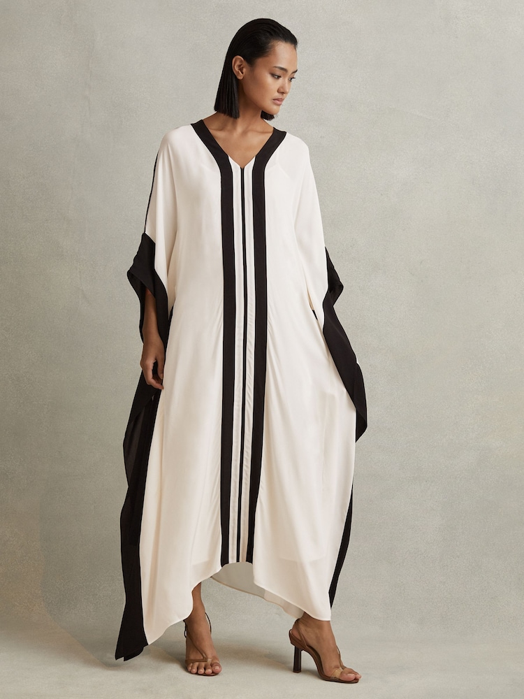 Reiss Cream/Black Emersyn Colourblock Draped Maxi Dress - Image 1 of 7