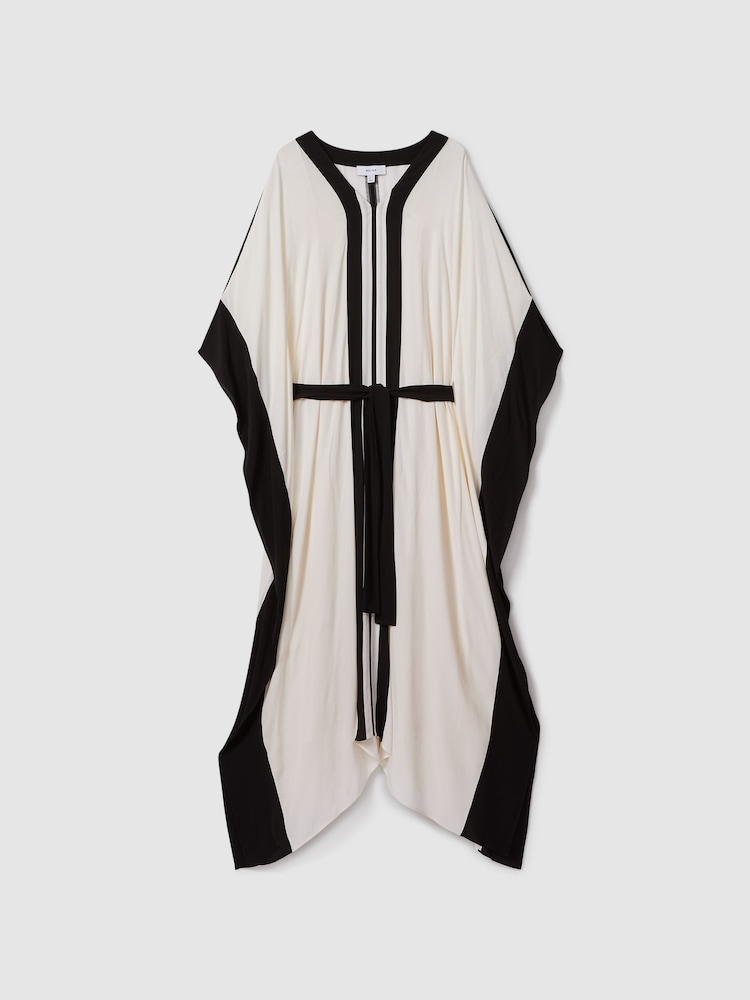 Reiss Cream/Black Emersyn Colourblock Draped Maxi Dress - Image 2 of 7
