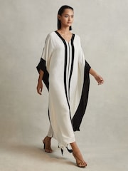 Reiss Cream/Black Emersyn Colourblock Draped Maxi Dress - Image 5 of 7