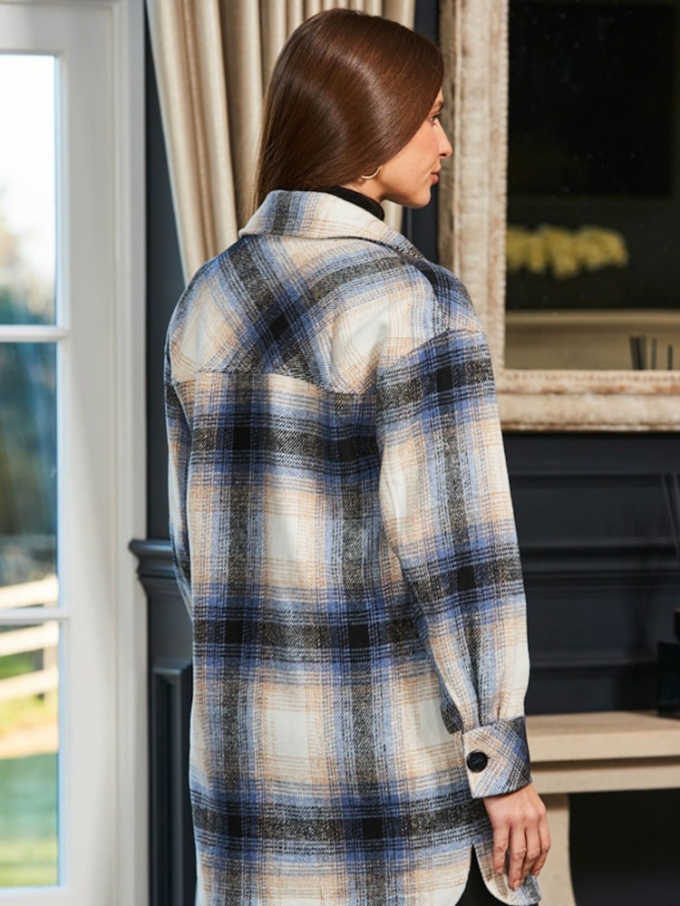 Sosandar Blue Check Longline Shacket - Image 2 of 5