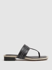 Reiss Black Quinn Leather Strap Thong Sandals - Image 1 of 5
