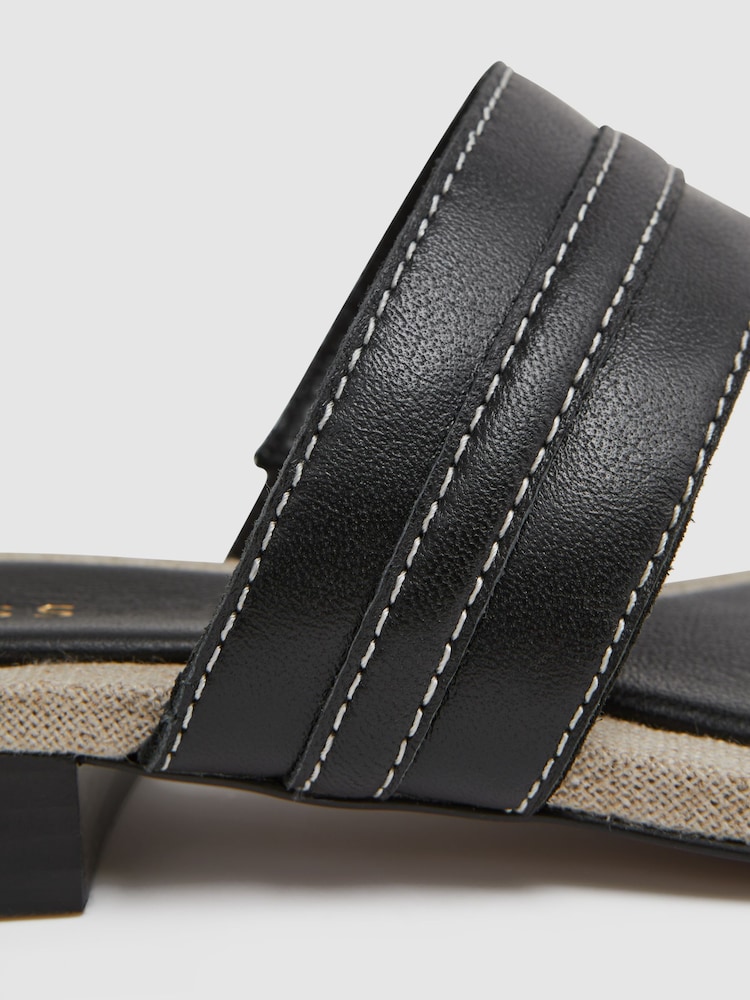 Reiss Black Quinn Leather Strap Thong Sandals - Image 5 of 5