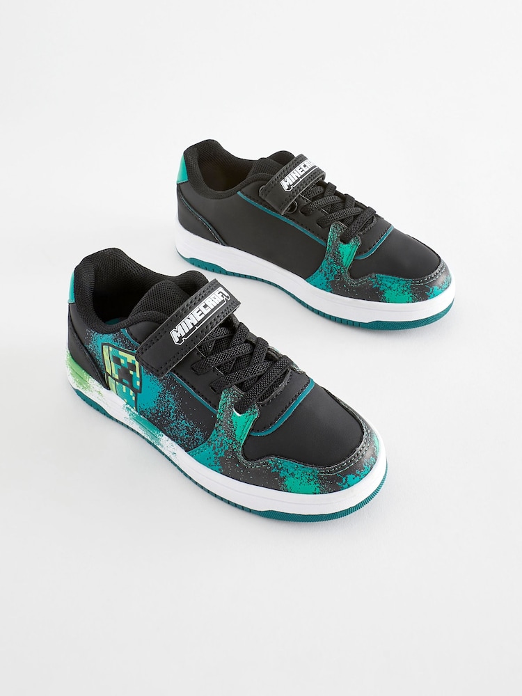 Black/Green Minecraft One Strap Elastic Lace Trainers - Image 1 of 6