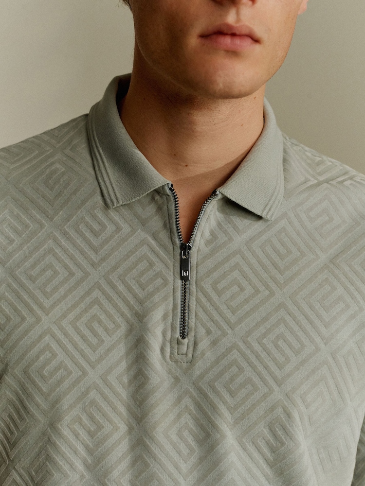 Grey Flocked Polo Shirt - Image 1 of 8 Grey Flocked Polo Shirt - Image 1 of 8