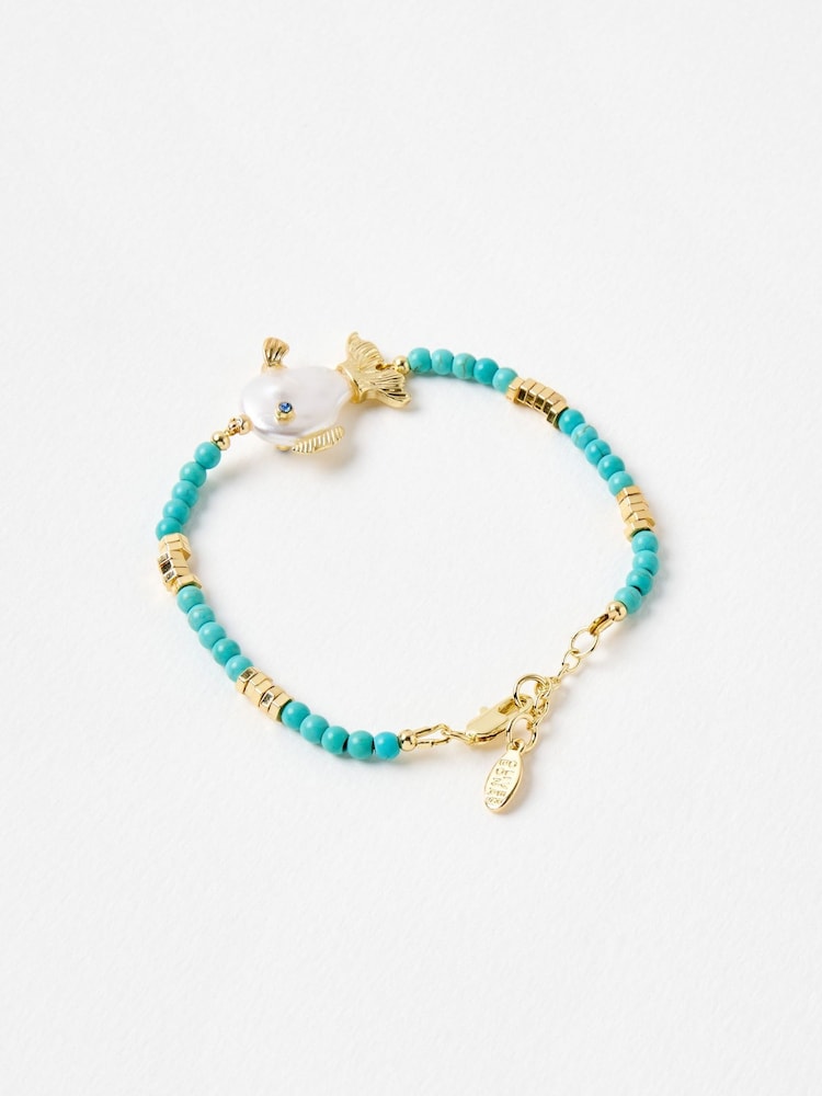 Oliver Bonas Blue Fiona Fish Faux Pearl Beaded Bracelet - Image 2 of 4 Oliver Bonas Blue Fiona Fish Faux Pearl Beaded Bracelet - Image 2 of 4
