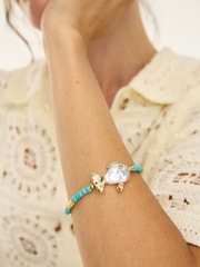 Oliver Bonas Blue Fiona Fish Faux Pearl Beaded Bracelet - Image 4 of 4