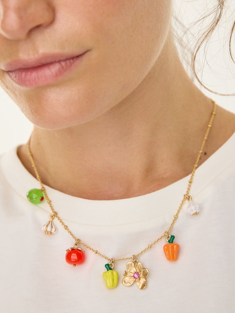 Oliver Bonas Orange Addie Vegetable Charm Necklace - Image 3 of 3