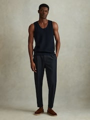 Reiss Navy Velo Open-Stitch Cotton Vest - Image 3 of 6