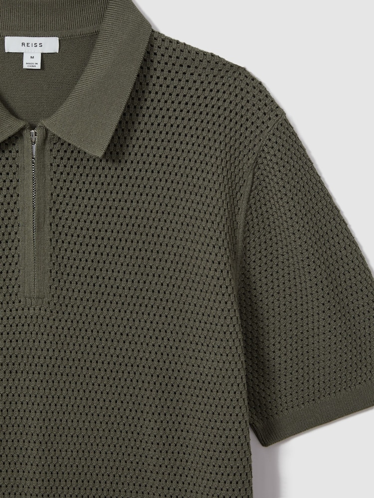 Фактурная рубашка поло с короткой молнией из хлопка Blend Reiss Burnham - Image 6 of 6