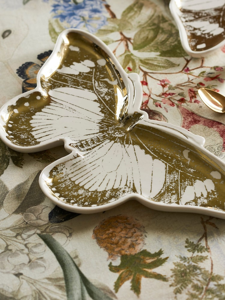 Clarke & Clarke White/Gold Butterfly Platter - Image 1 of 4