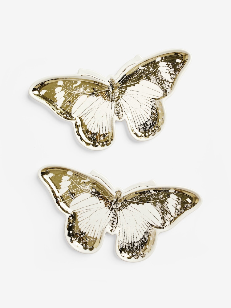 Clarke & Clarke White/Gold Butterfly Platter - Image 2 of 4