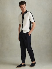 Reiss Navy/Optic White Misto Cotton Blend Open Stitch Shirt - Image 3 of 5