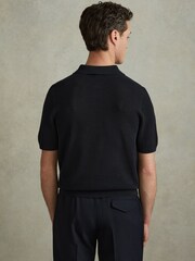 Reiss Navy/Optic White Misto Cotton Blend Open Stitch Shirt - Image 4 of 5