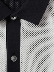 Reiss Navy/Optic White Misto Cotton Blend Open Stitch Shirt - Image 5 of 5