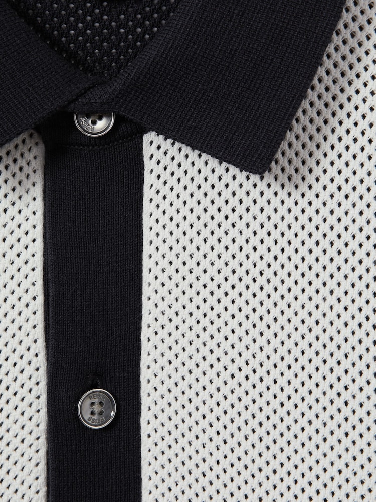 Reiss Navy/Optic White Misto Cotton Blend Open Stitch Shirt - Image 5 of 5