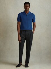 Reiss Bright Blue Burnham Cotton Blend Textured Half Zip Polo Shirt - Image 3 of 6