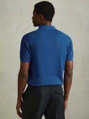 Reiss Bright Blue Burnham Cotton Blend Textured Half Zip Polo Shirt - Image 5 of 6