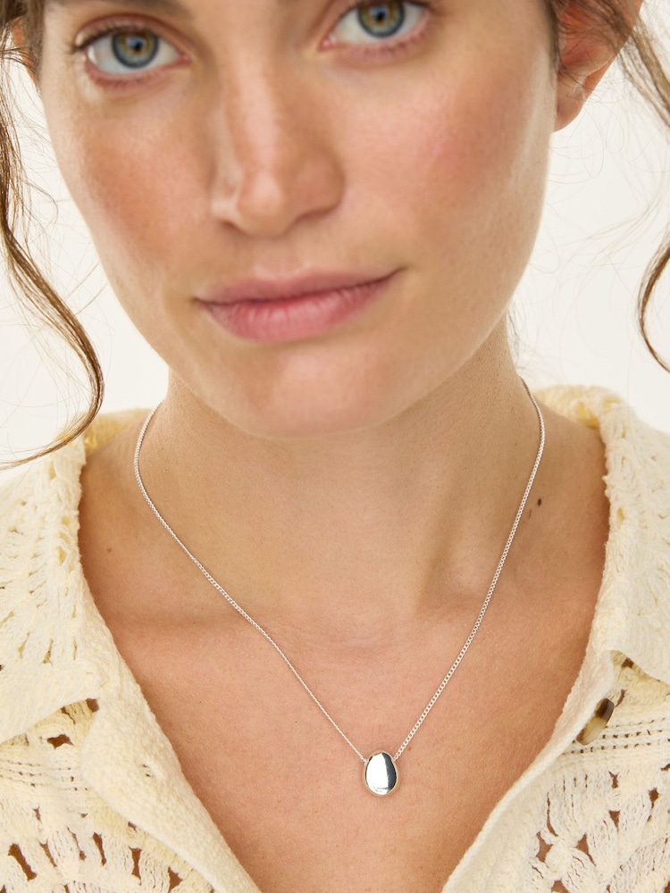 Oliver Bonas Silver Tone Zabel Pebble Pendant Necklace - Image 3 of 3