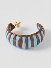 Oliver Bonas Blue Tayla Blue & Brown Woven Stripe Hoop Earrings - Image 2 of 4