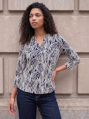 Roman Blue Petite Abstract Top - Image 1 of 4