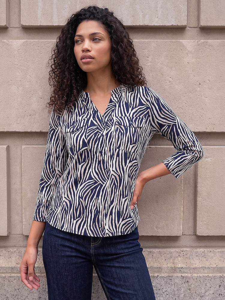 Roman Blue Petite Abstract Top - Image 1 of 4 Roman Blue Petite Abstract Top - Image 1 of 4