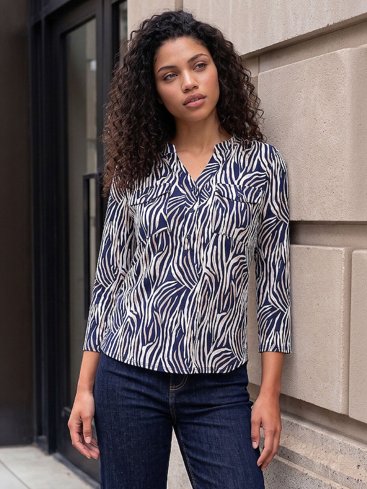 Roman Blue Petite Abstract Top - Image 2 of 4 Roman Blue Petite Abstract Top - Image 2 of 4