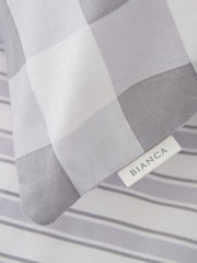 Bianca Grey Cotton Check and Stripe Fitted Sheet - Image 1 of 3