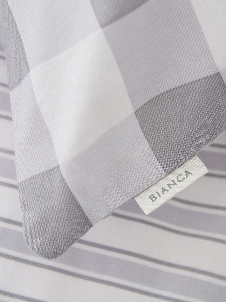 Bianca Grey Cotton Check and Stripe Fitted Sheet - Image 1 of 3