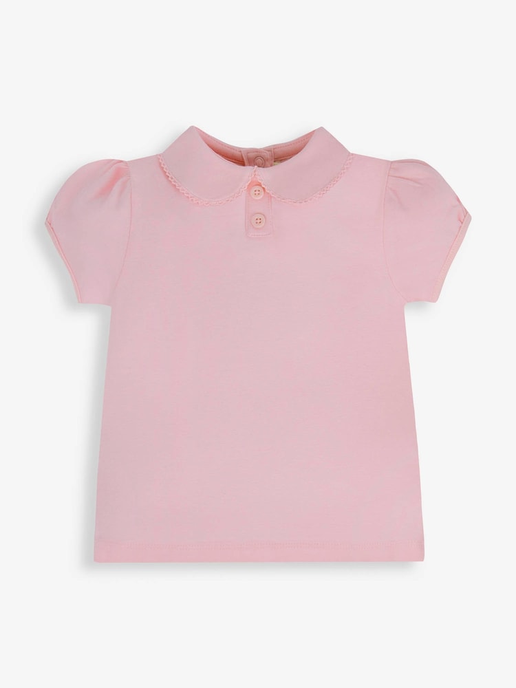 JoJo Maman Bébé Pink Plain Peter Pan Collar T-Shirt - Image 1 of 2