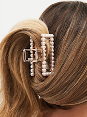 Gold Tone Pearl Rectangle Hair Claw - Image 1 of 3
