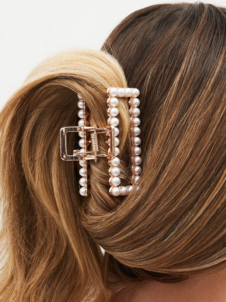 Gold Tone Pearl Rectangle Hair Claw - Image 1 of 3