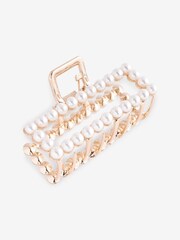 Gold Tone Pearl Rectangle Hair Claw - Image 3 of 3