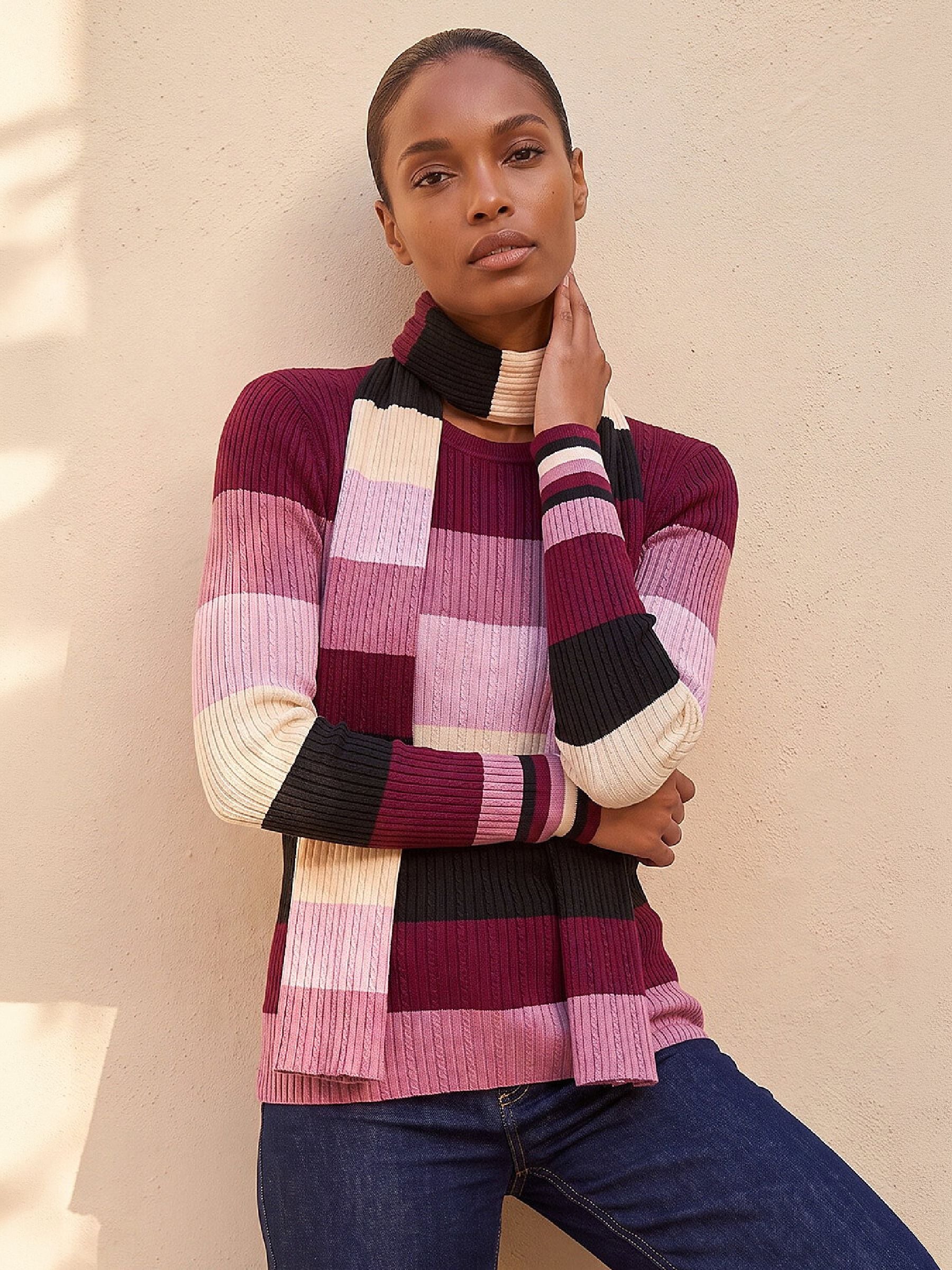 Roman Pink Stripe Scarf Knit Jumper - Image 3