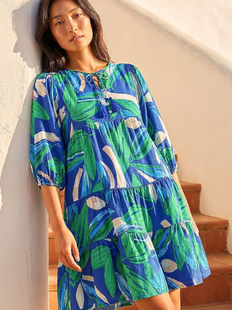 Roman Blue Tiered Tie Front Dress - Image 2 of 4